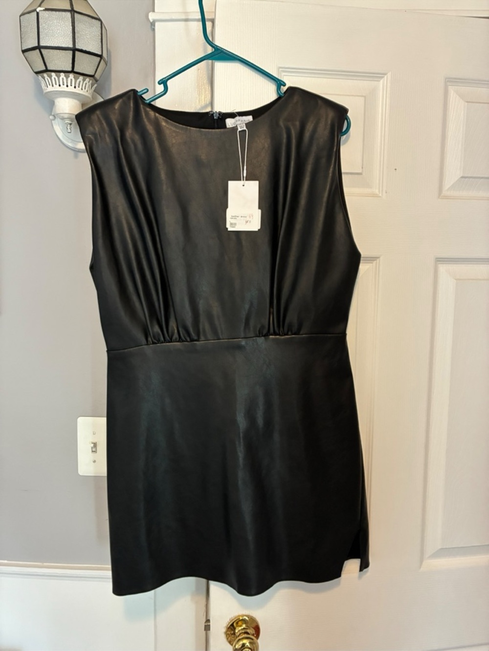 Sleeveless Faux Leather Black Shift Dress